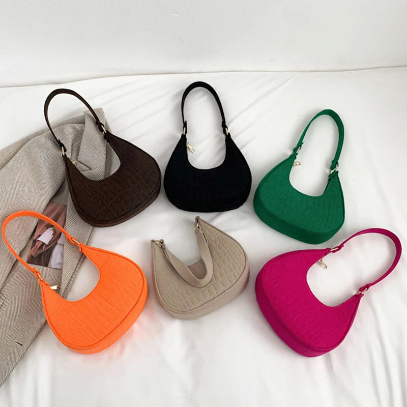 Retro Leisure Women's Handbag Pure Felt Fashion Underarm Bag Senior Design Women Shoulder Bag Designer Solid Color Dumplings Bag