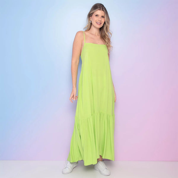 Vestido Longo Com Recortes - Verde Limão - Colcci - M