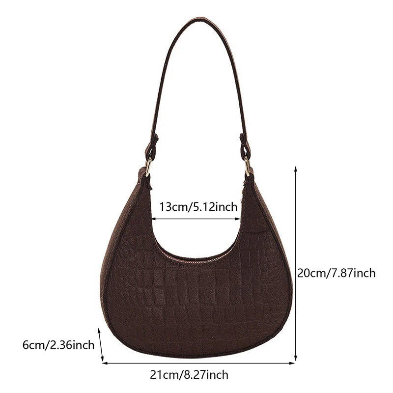 Retro Leisure Women's Handbag Pure Felt Fashion Underarm Bag Senior Design Women Shoulder Bag Designer Solid Color Dumplings Bag