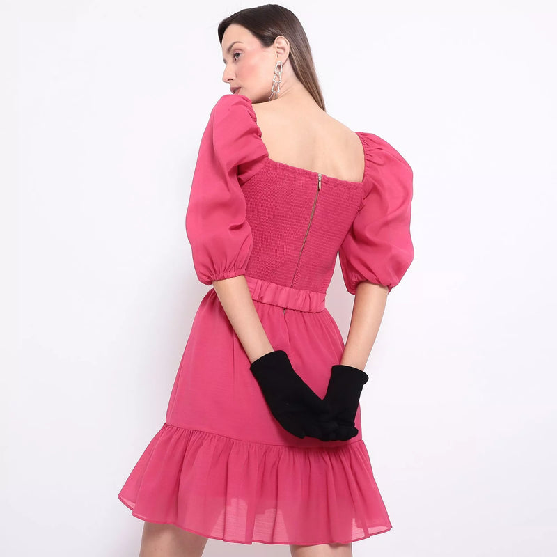 Vestido Curto Com Recortes - Pink - Sclub - P