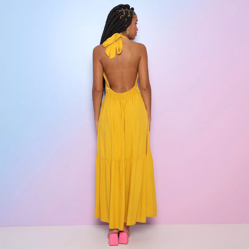 Vestido Midi Com Amarração - Amarelo - Morena Rosa - P